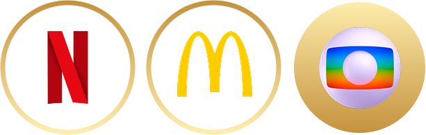 Logos de clientes e projetos da Bolinha Studios, incluindo Netflix, McDonald’s e Rede Globo.